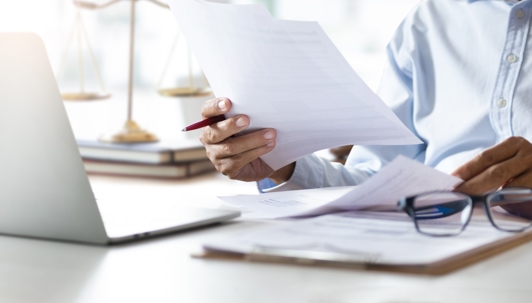 Lawyer reviewing documents